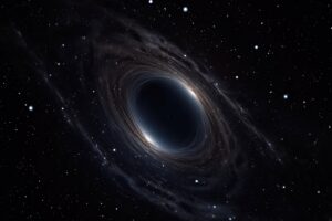 The black hole in space. A black hole in deep space with stars, AI Generated
