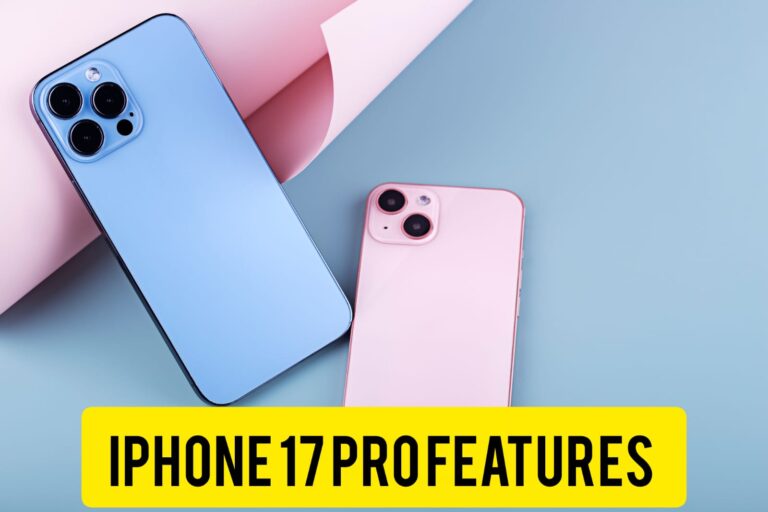 iPhone 17 pro image in lite pink and lite blue background